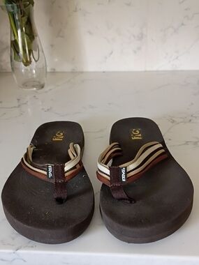 Teva Brown Striped Strap Flip Flop Sandals
